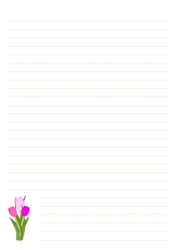 Hojas con renglones ilustradas con tulipanes- PDF A4 para imprimir - Imagen 4