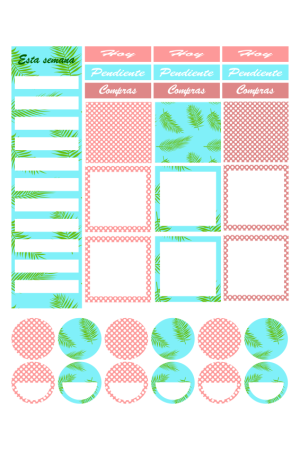 Stickers para agenda - impresión y corte - Rosa con lunares y Celeste con hojas verdes