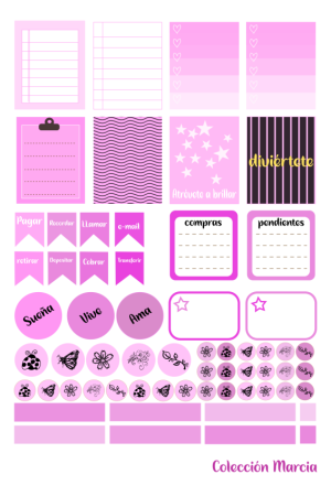 Stickers para agenda - impresión y corte - Tonos Lila
