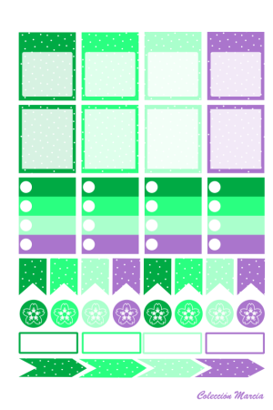 Stickers para agenda - impresión y corte - Verde y Violeta