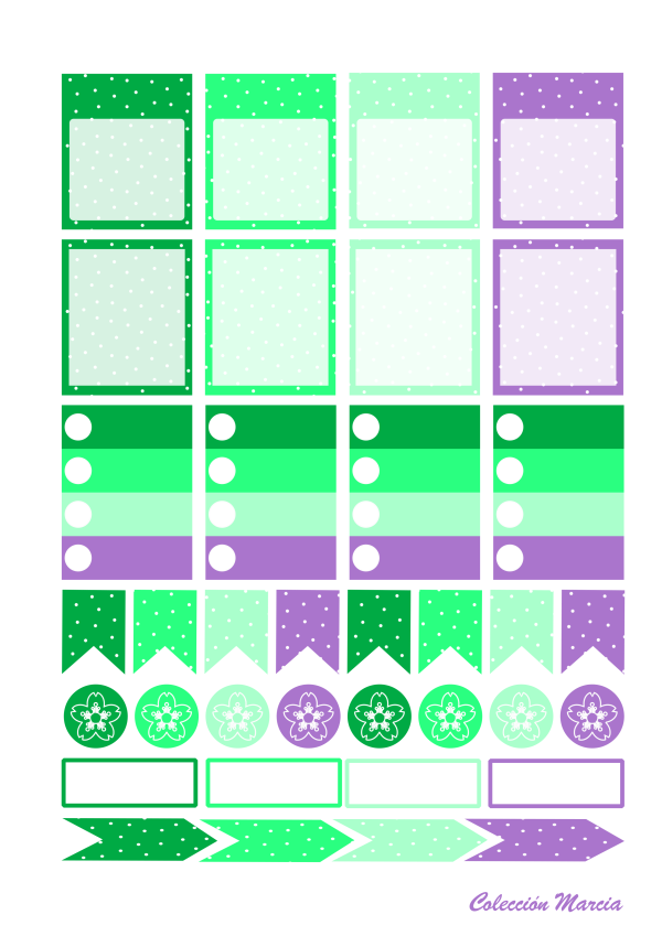 Stickers para agenda - impresión y corte - Verde y Violeta